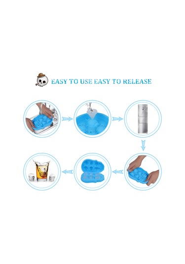 Ximistore9 3d Kafatası Şekilli 6 Lü Silikon Buz Kalıbı - Yiyecek Dereceli, Kolay Çıkarım, Funnel İçerir Mavi