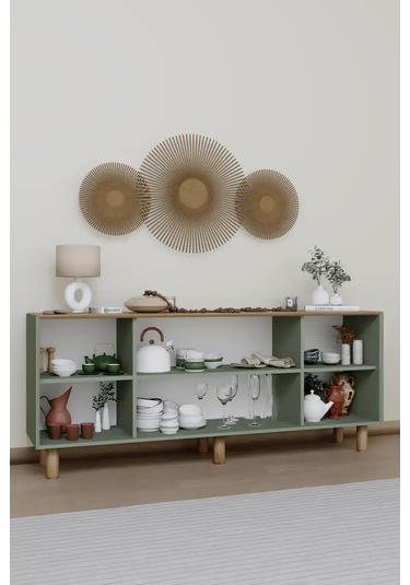 Bohem Serisi Natura Pvc Hasır Desen Yeşil Konsol Yeşil