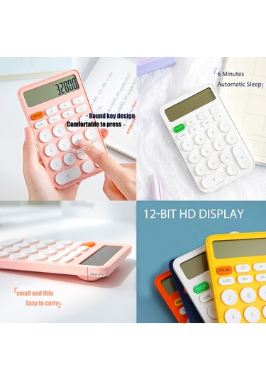 Aubyhe Küçük Mini Sarı Hesap Makinesi - 12 Bit Ekran, 2+ Yıl Pil Ömrü, Kaymaz Önlüğü, Otomatik Kapanma - Ofis & Öğrenci İçin Taşınabilir Sarı