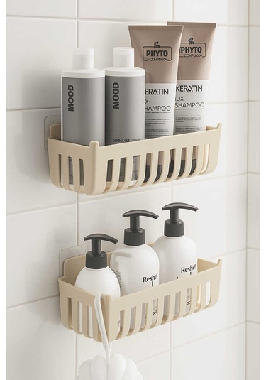 Primanova Deby 2'li Yapışkanlı Banyo Rafı Bej Bej