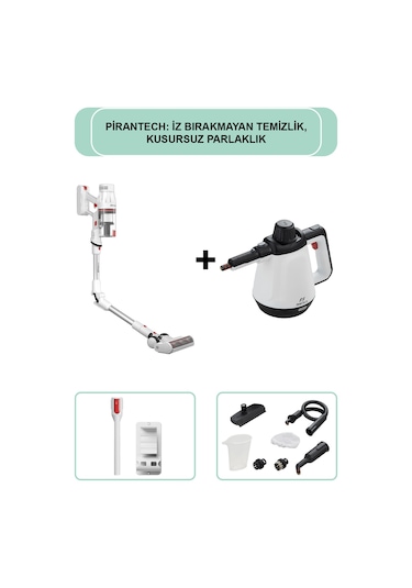 Pirantech ES-330 Pro Dikey Süpürge & CB-02A Buharlı Temizleyici