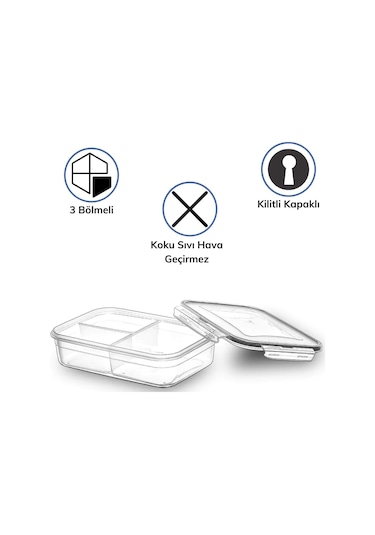 Buffer® 6 Adet 3 Bölmeli Kilitli Kapaklı 1 Litre Saklama Kabı Çok Renkli