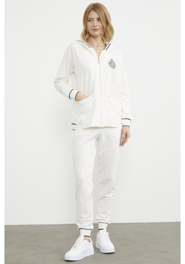 Nakış Detaylı Jogger Eşofman Takım - Ekru 001