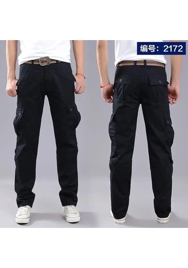 2024 Yeni Erkek Çoklu Cepli Kargo Pantolonu, Gevşek Düz Bacak Açık Hava Çalışma Pantolonu, Erkekler İçin Büyük Boy Askeri Pantolon Siyah