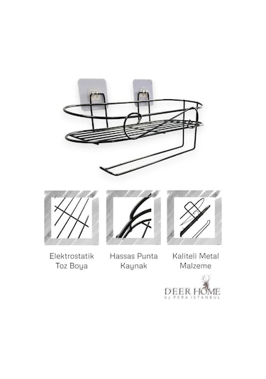 Paslanmaz Siyah Kendinden Yapışkanlı Mutfak Banyo Düzenleyici Kavanoz Havlu Kağıt Rafı Siyah