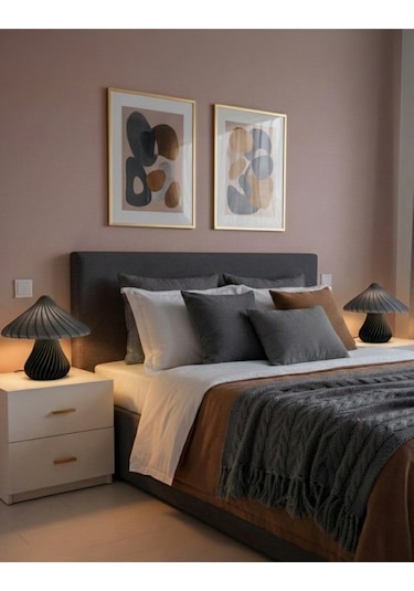 Sincara Home Mantar Abajur / Siyah Gövde 9 Renk Gümüş Şapka