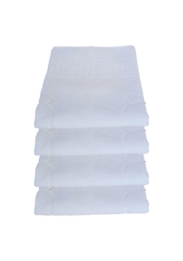 4 Lü Ayak Izli Banyo Paspas 100 Pamuklu Ayak Havlusu Beyaz