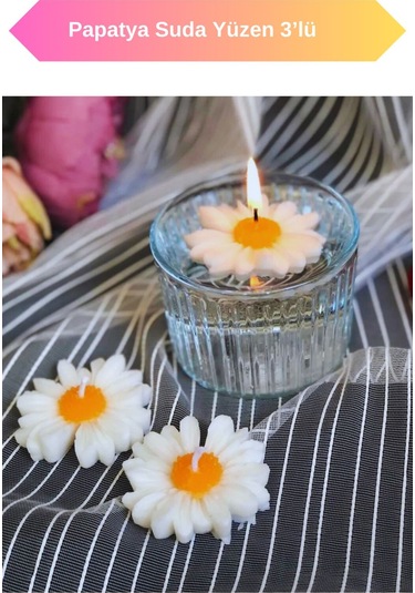 Official Papatya Suda Yüzen Mum Papatyalı Mum - 3 Adet