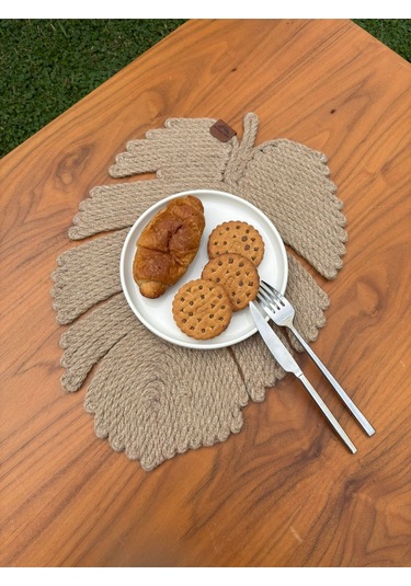 El Yapımı Jüt İp Yaprak Model Amerikan Servis- Supla Doğal, Leke Tutmaz Ve Rustik Sofra Aksesuarı Natural