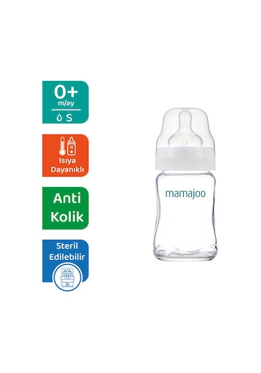 Mamajoo Cam Anti-kolik Biberon 180 Ml, Yenidoğan Bebek, 0ay+, Yavaş Akışlı