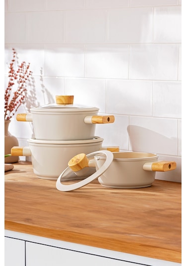 Emsan Swiss Crystal 6 Parça Midi Tencere Seti Krem