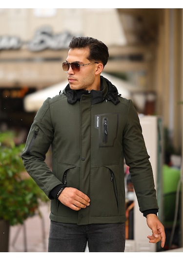 Haki Su Ve Rüzgar Geçirmez Içi Kürklü Softshell Mont Haki