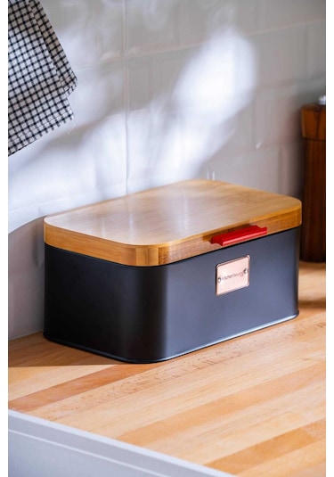 Acar Sirius Bambu Kapaklı Ekmek Saklama Kutusu - 30 Cm. Siyah