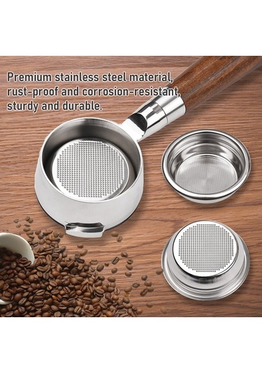 Bloomnest 58mm 2 Kulaklı Dipsiz Çıplak Portafilter Ahşap Saplı Gaggia Classic Espresso Baby İçin