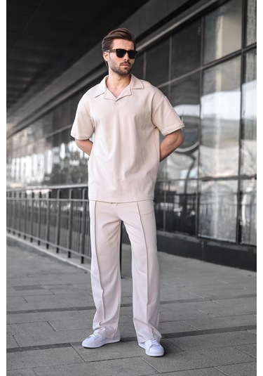 Madmext Taş Rengi Polo Yaka Erkek Alt Üst Takım E7356 Taş Rengi
