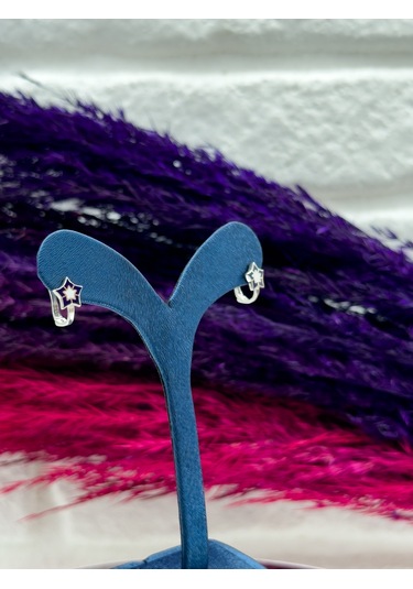 925 Ayar Gümüş Yıldızlı Mineli Zarif Kız Çocuk Küpesi Gümüş