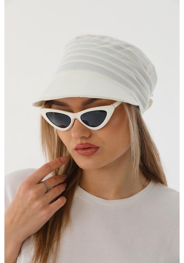 Safari Bağlamalı Ekru Siperli Bandana Vizör Ekru