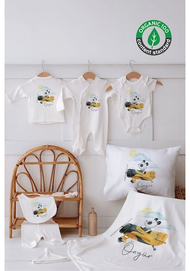 Lilabio %100 Organik Isme Özel Isimli 10lu Hastane Çıkışı Panda Ekru