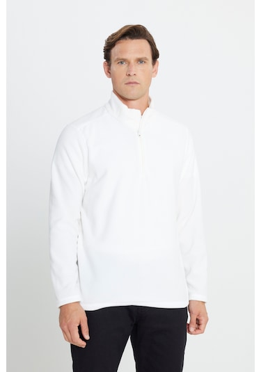 AC&Co / Altınyıldız Classics Anti-Pilling Tüylenme Yapmayan Bato Yaka Erkek Polar Sweatshirt Beyaz