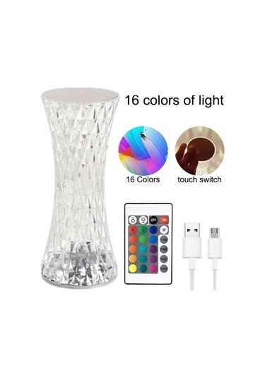Conventions1 Elmas Masa Lambası Usb Şarj Edilebilir Kristal Beyaz