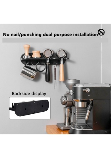 Metabagua 58mm Duvara Monte Kahve Depolama Rafı Hiçbir Yumruk Espresso Demleme Kolu Kahve Depolama Raf Aksesuarları 56w1gy Siyah
