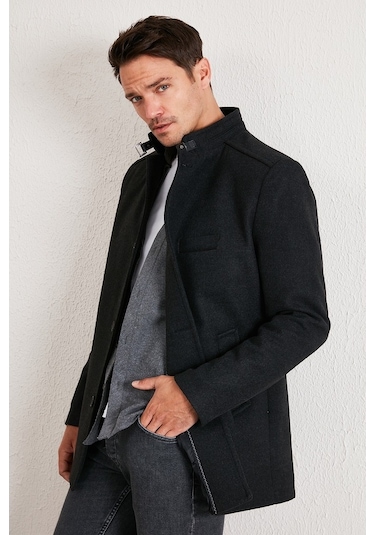 Buratti Slim Fit Pamuklu Kaşe Erkek Kaban 5841012 Füme Buratti Slim Fit Pamuklu Kaşe Erkek Kaban 5841012 Füme