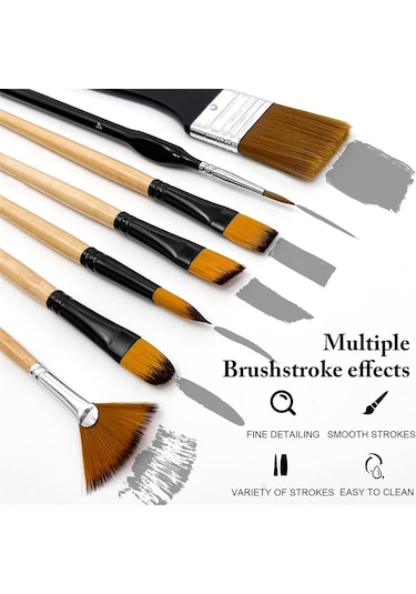 32 Akrilik Fırça, Yelpaze Fırçalar, İnce Detay Fırçaları