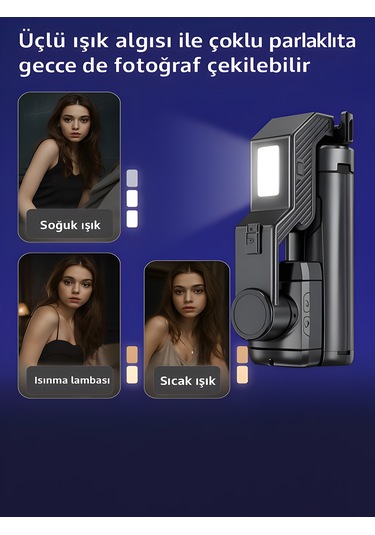 Uzaktan Kumandalı 101cm Led Işıklı Al Tripod Yapay Zeka Destekli Titreşim Engelli Gimbal