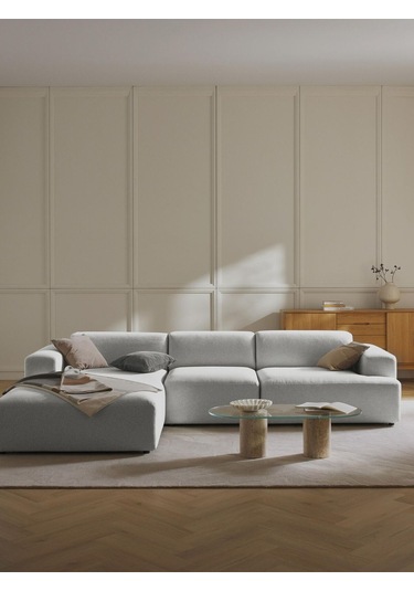 Massimo 3 Modül Sol Köşe Koltuk Takımı Gri Keten Kumaş Sol Gri