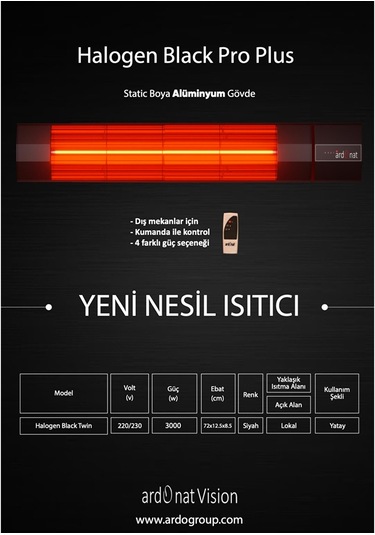 Ardonat Halogen Black Pro Plus Kumandalı 3000W Dış Mekan Isıtıcı