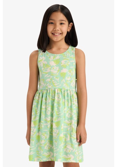 DeFacto Kız Çocuk Bisiklet Yaka Desenli Kolsuz Yazlık Elbise B4338A825SMTR107