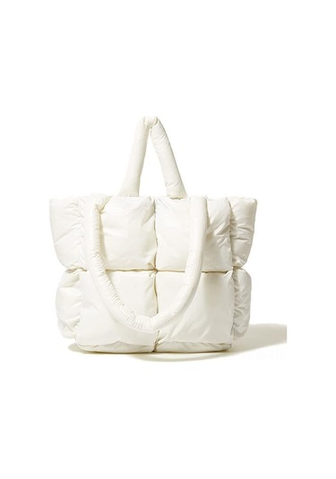 Fosenze Şık Kadın Omuz Çantası - Yumuşak Kışlık Pedli Tote Bag, Geniş Ve Fonksiyonel, Beyaz Renk Çok Renkli