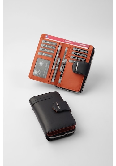 Cengiz Pakel Kadın Orta Boy Cüzdan 65256M Siyah-Kiremit-Siyah