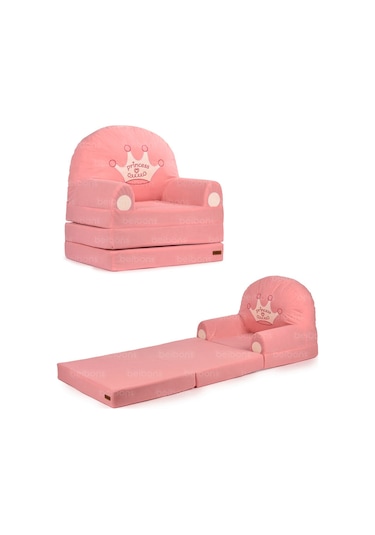 Portatif Katlanabilir Sevimli Çocuk Koltuğu - 3 Katlı Çocuk Yatak Koltuk - Taşınabilir Bebek Koltuğu Pembe Beyaz