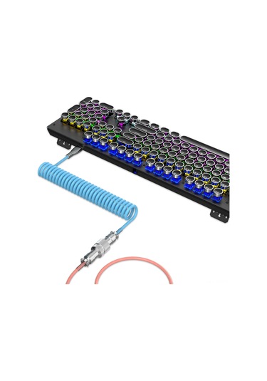 Maiyame Mekanik Klavye İçin Genişletilebilir Usb-type-c Kablosu, Tpe Malzeme, 2.1m Uzunluk, Pembe+mavi
