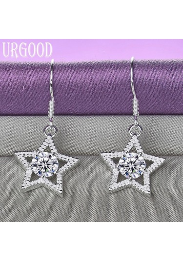 925 Ayar Gümüş Aaa Zirkon Yıldız Damla Küpe Moda Takı