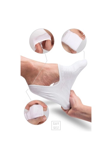 Bambu Kadın Babet Siyah-beyaz-gri Çorap Dikişsiz Görünmez Kaydırmaz Topuk Silikonlu Premium 6'lı Set Renkli