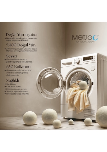 METSGO ( 3 Adet ) Yün Kurutma Topu - Doğal Yumuşatıcı- Kırışık Giderici - Kurutma Makinesi Için