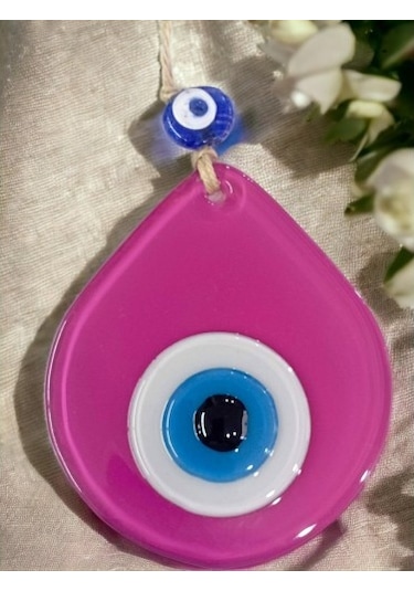 Orta Boy Pembe Damla Desen Nazar Boncuklu Duvar Dekoru Cam Duvar