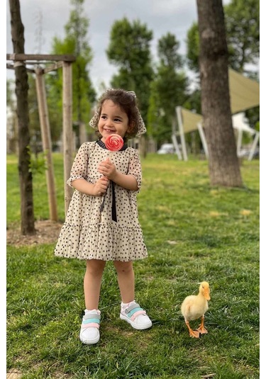 Siyah Kurdele Detaylı Minik Çiçekli Şifon Tül Tasarım Kız Çocuk Bebek Elbise Ve Toka Takımı 001