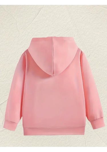 Kışlık Kapüşonlu Sweatshirt, Çocuk Papatya Kelebek Baskılı Pembe