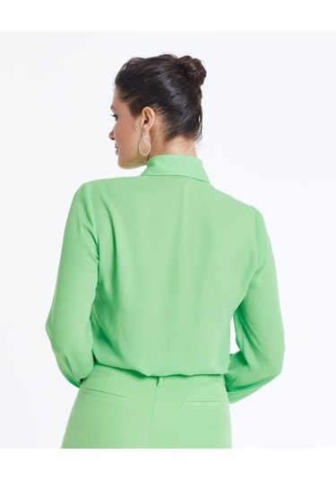Kadın Taş Detaylı Gömlek Şık Düğme Ve Yaka İşlemeli Yeşil
