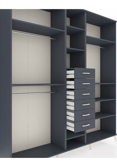 Hyperion Dolap 10 Raflı 6 Çekmeceli 3 Askılı 220x44x243 Antrasit-antrasit/antrasit Antrasıt/antrasıt