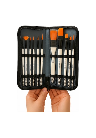 10'Lu Profesyonel Sanat Boya Fırçası Seti Akrilik Sulu Boya İçin