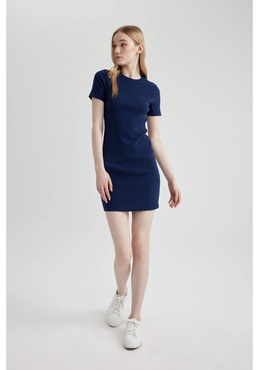 DeFacto Coool Bodycon Vücudu Saran Bisiklet Yaka Fitilli Kaşkorse Kısa Kollu Mini Elbise C1503AX24SPNV241 DeFacto Coool Bodycon Vücudu Saran Bisiklet Yaka Fitilli Kaşkorse Kısa Kollu Mini Elbise C1503AX24SPNV241