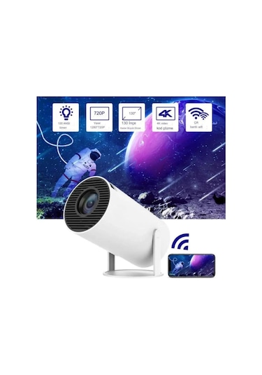 Lobo Beyaz Taşınabilir Sinema Projektörü 1280 720p Ev Sineması Bluetooth Android 11 Akıllı