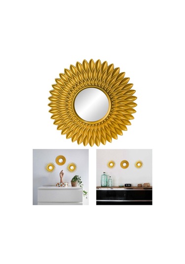 Suntek Yuvarlak Asılı Ayna Ev Şifonyer Dekor Duvar Aynaları Çiçek Şekilli Altın