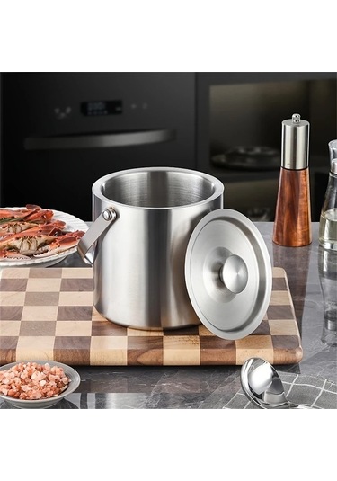 Fastbuy Challenger Kapaklı Paslanmaz Çelik Buz Kasesi 3l Gümüş Bar Şampanya Şarap Bira Soğutucu Gümüş