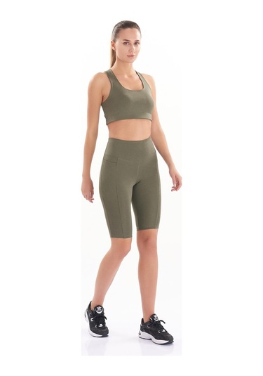 Josejuan Kadın Toparlayıcı Yüksek Bel Cep Detaylı Spor Biker Tayt 7108-haki Haki