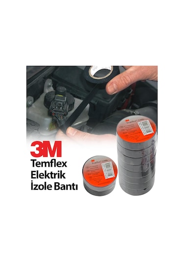 3M Elektrik Bantı Temflex 1300E İzole Bant 10 Adet Siyah
